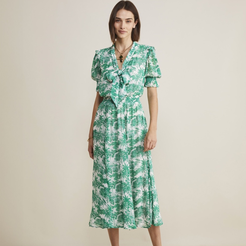 Vineyard Vines Tropical Toile green midi dress M